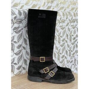 Love Moschino Black Suede Moto Boots | Gorpcore Biker Aesthetic | Size 9.5